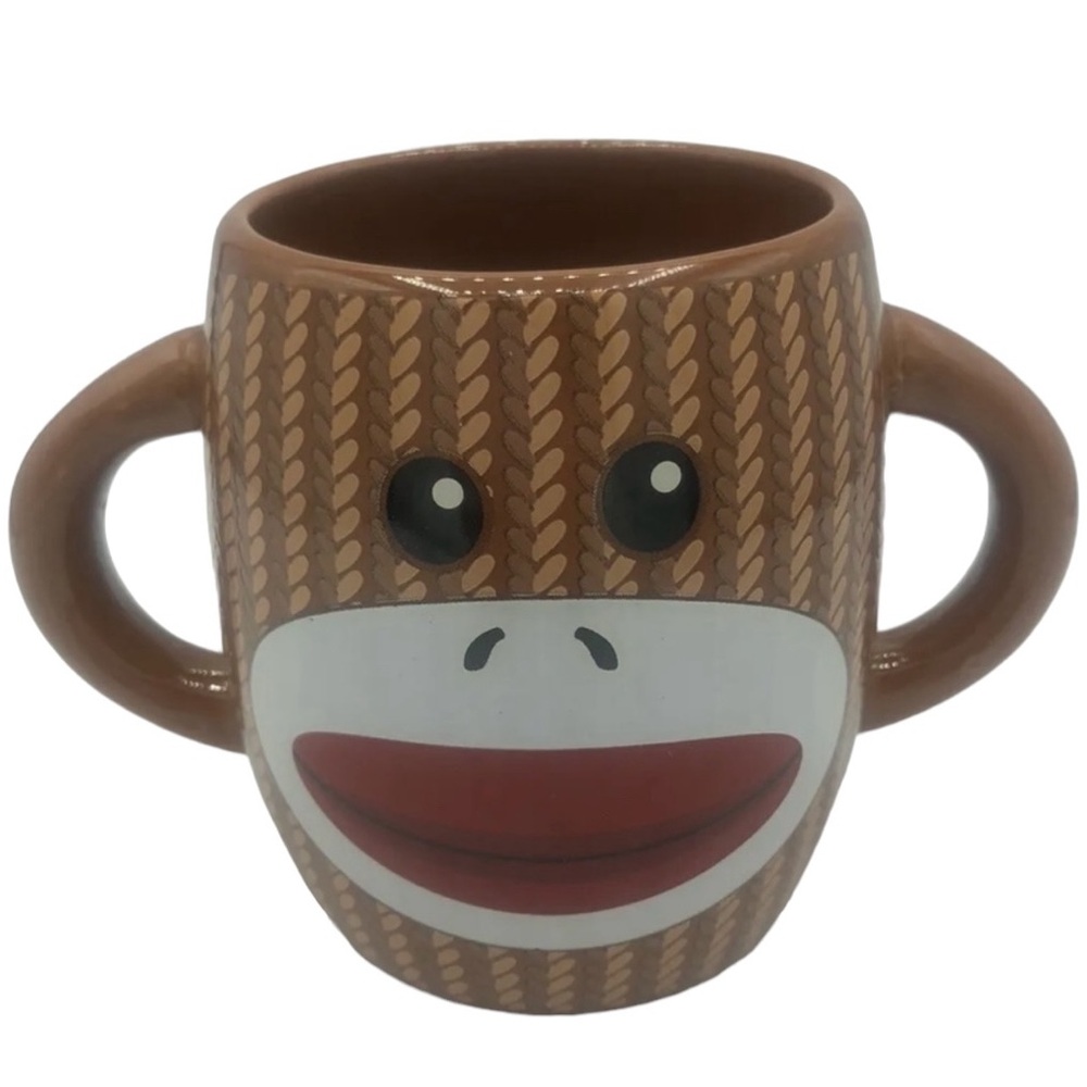 Galerie Sock Monkey Double Candle Coffee Mug Brown Red Tan